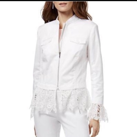 INC International Concepts White Zip  Jacket Lace Trim Excellent Size XS - Picture 7 of 7